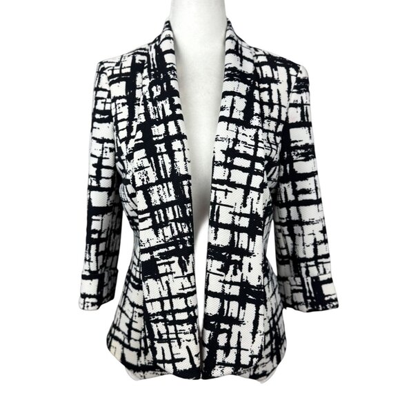 NEW Kasper Womens Size 4 Black White Elegant Party Chic Blazer Jacket 3/4 Sleeve - Picture 2 of 11